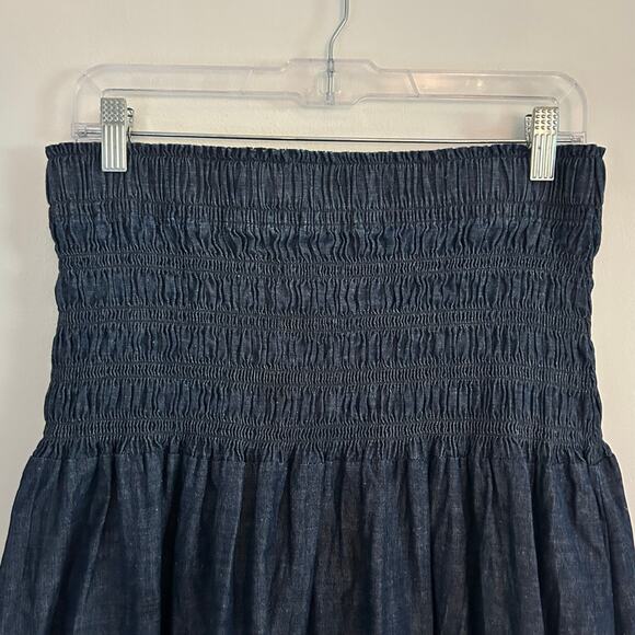 Madewell Women's Smocked Waist Denim Cotton Midi Skirt M Medium New - Picture 3 of 7
